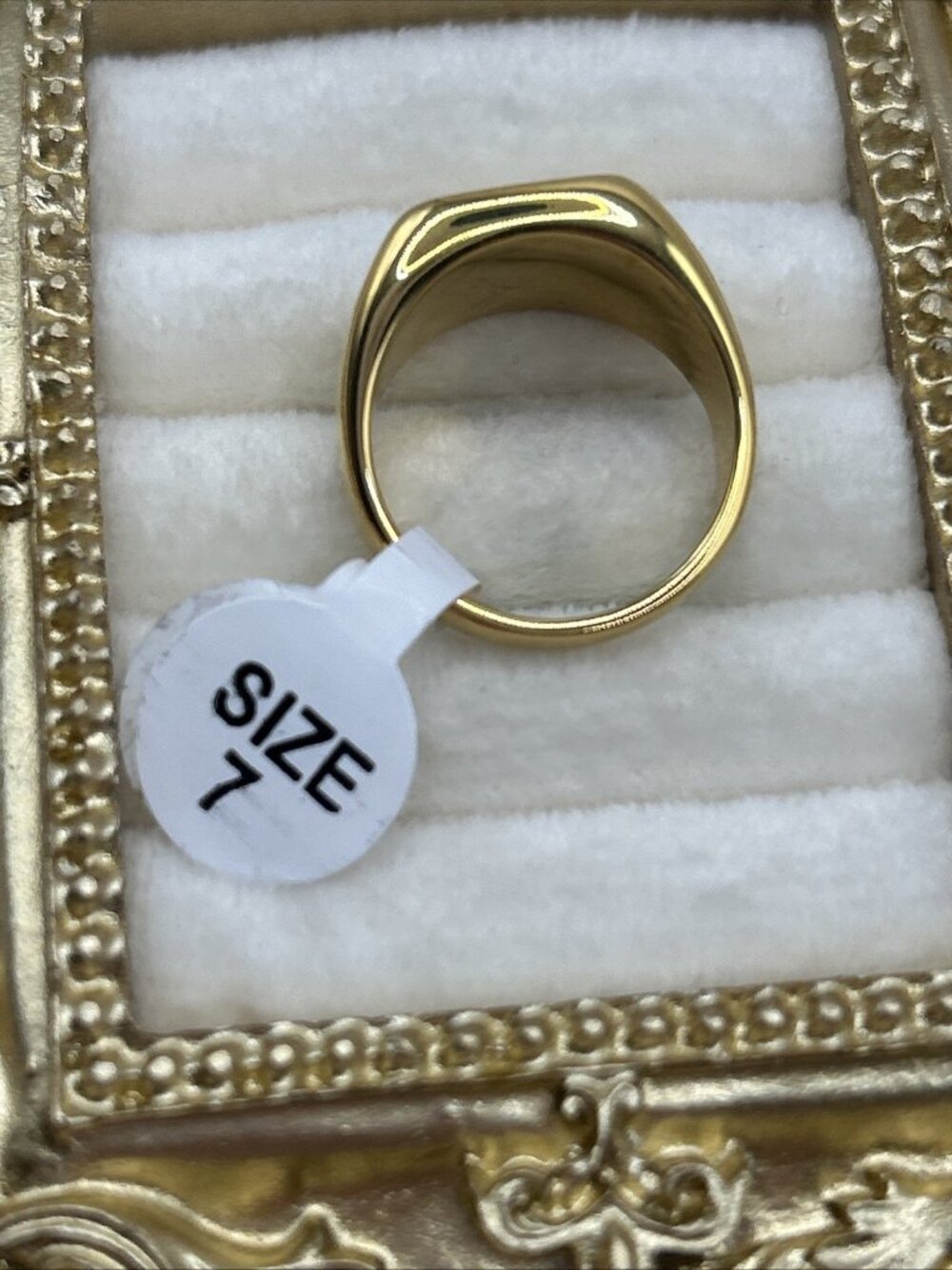 Vintage NOS Gold Tone Signet Ring Faux Mother of Pearl Size 7 Unisex Jewelry - Picture 14 of 16